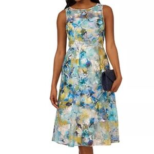 Adrianna‎ Papell -  Floral Printed Veiled Fit & Flare Dress